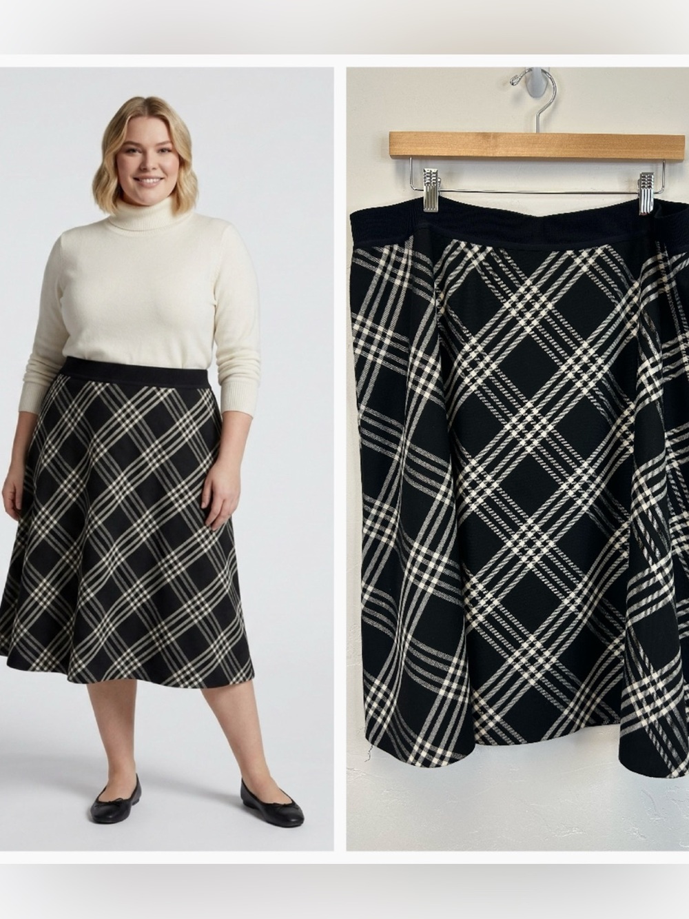 Academia‎ Preppy Plaid Midi Skirt Size 18W Plus Size Elastic Waist Nerdy Teacher